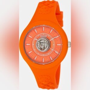 NWT Versace Orange Silicone Lion-Emblem  Watch with Pouch and Warranty Card